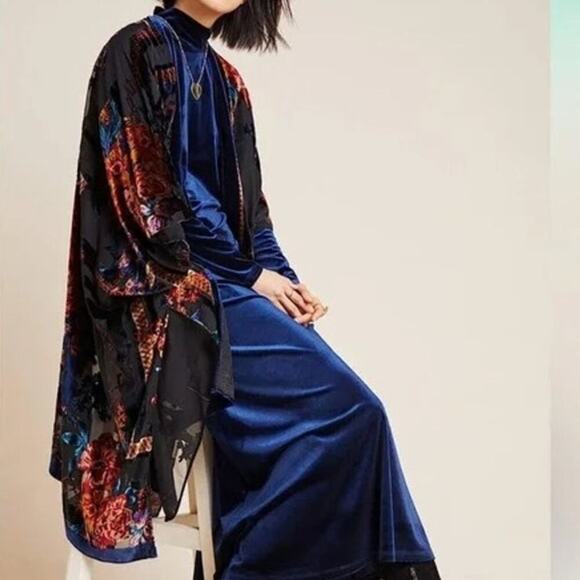MJ SERECA Wehello Women's Burnout Velvet Kimono Long Cardigan Cover Up with - Picture 1 of 8